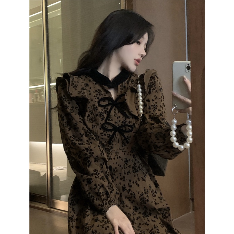 Đầm Perty in hoa phối bèo thời trang vintage xinh xắn cho nữ
