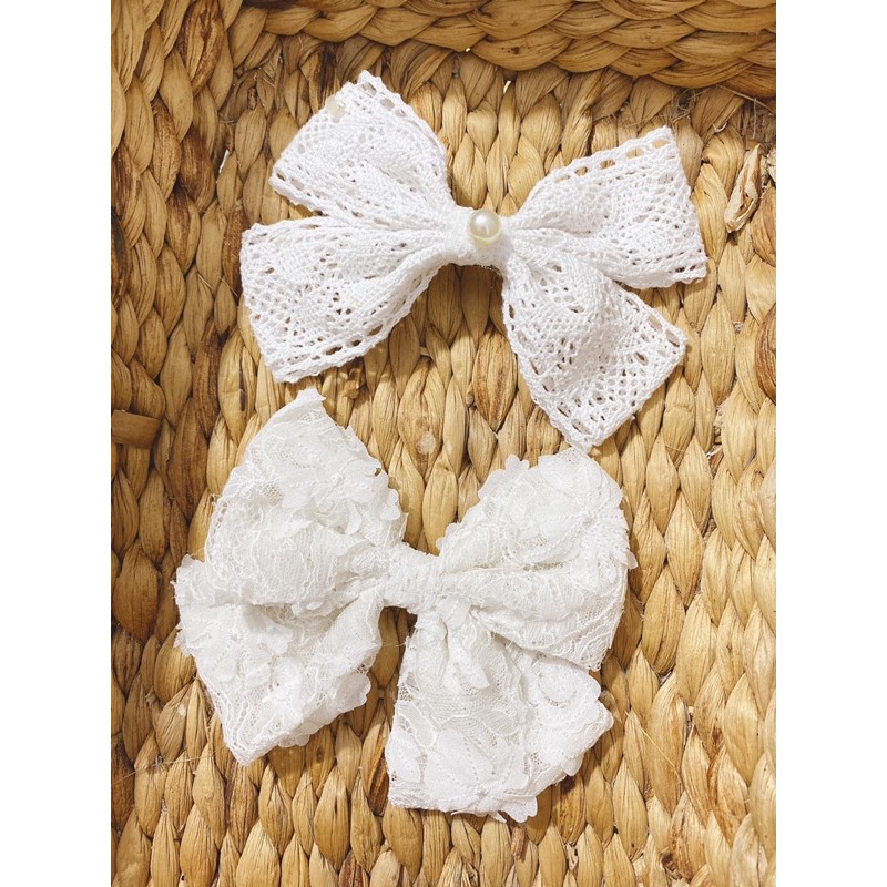 Kẹp tóc hình nơ phối ren hoa phong cách hàn quốc, phụ kiện tóc nữ dễ thương