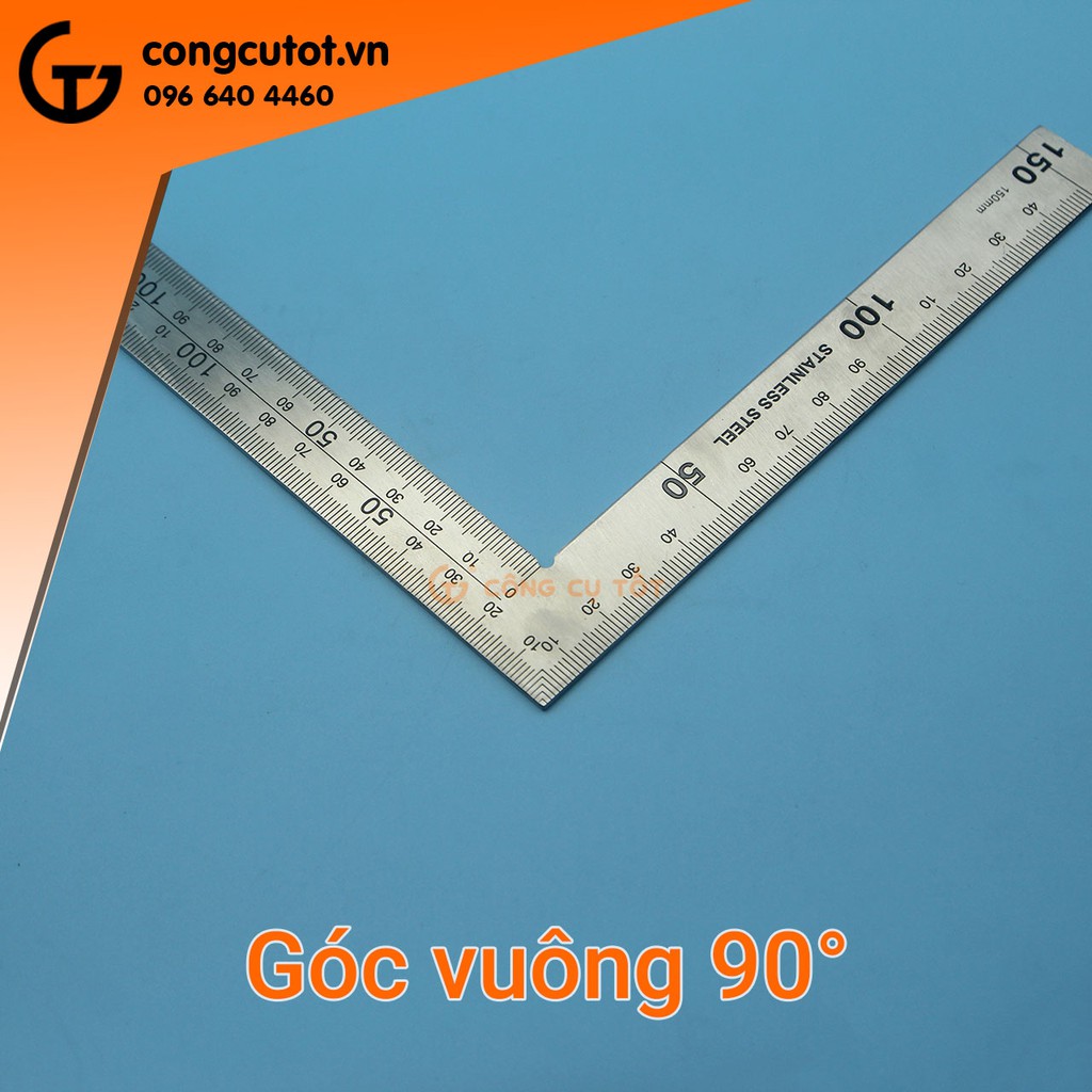 Thước kẻ vuông hai mặt hệ mét thép trắng 15 x 30 cm