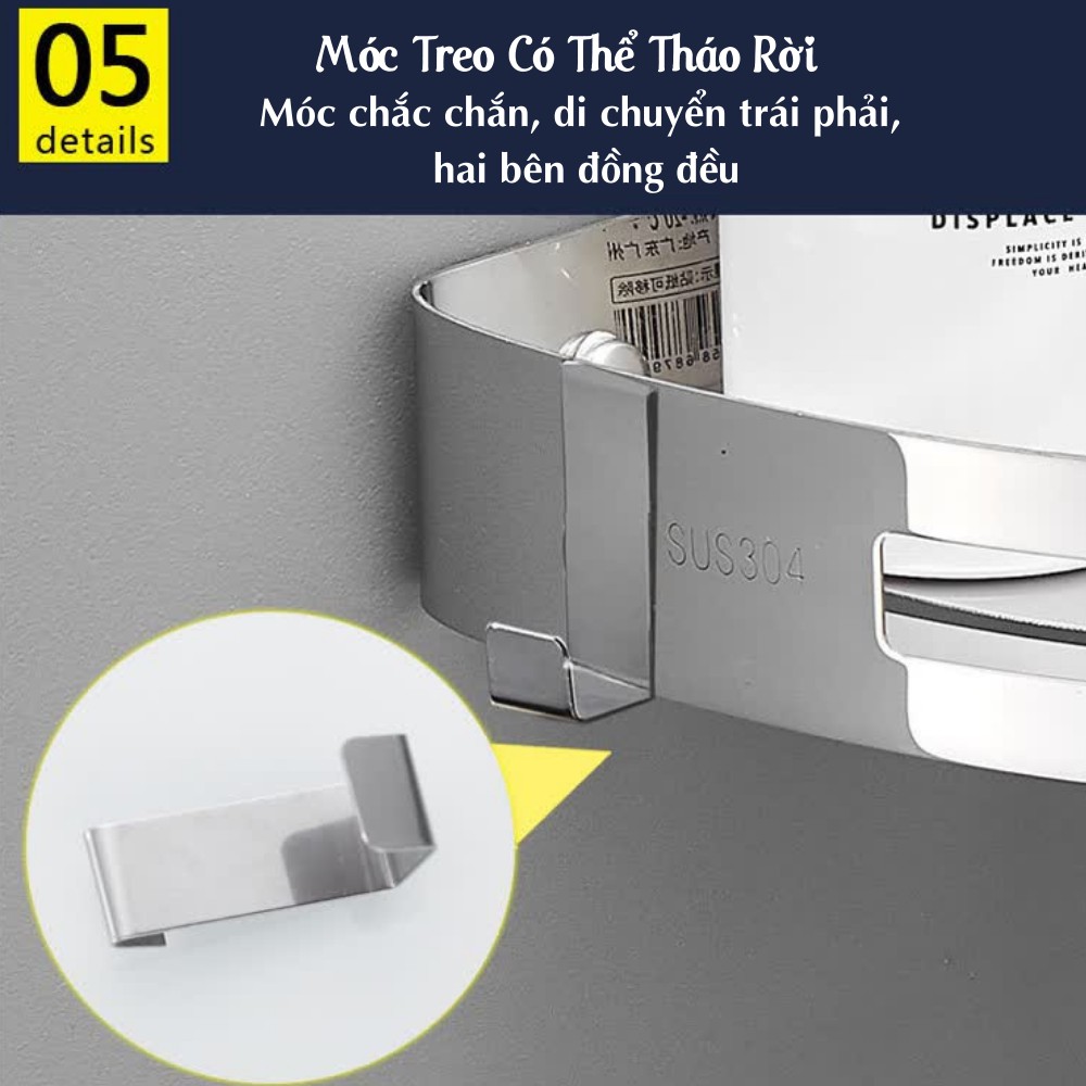 Kệ góc tường , Kệ góc tam giác inox dán tường nhà tắm, nhà bếp tiết kiệm không gian diện tích TIME HOME