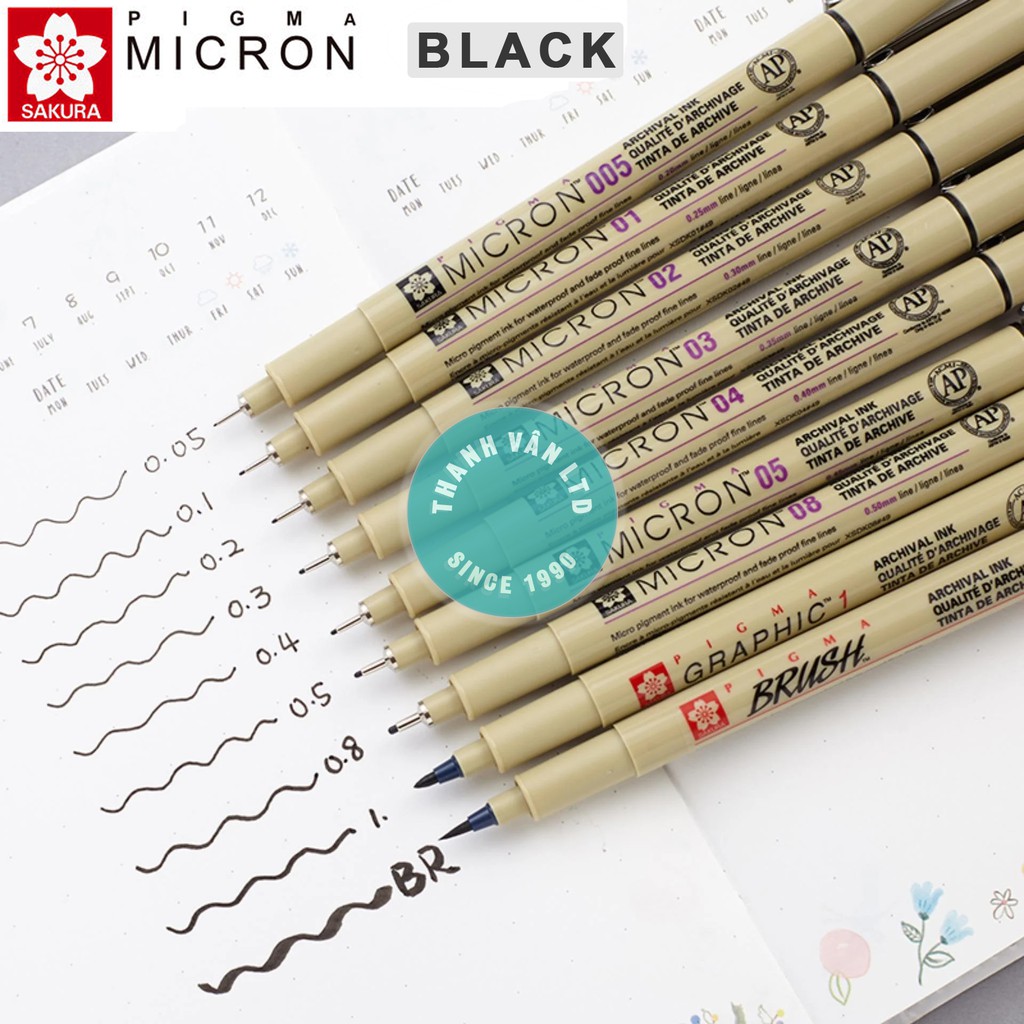 Bút line kỹ thuật Sakura PIGMA MICRON Đen PN BR BRUSH