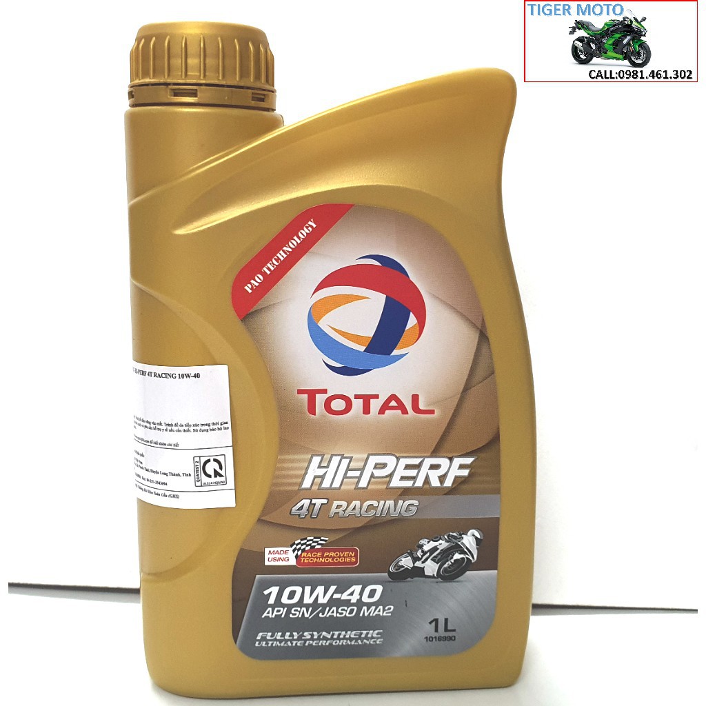 Dầu nhớt tổng hợp 100% xe số Total HI PERF 4T RACING 10W50-10W40  Fully Synthetic API SN