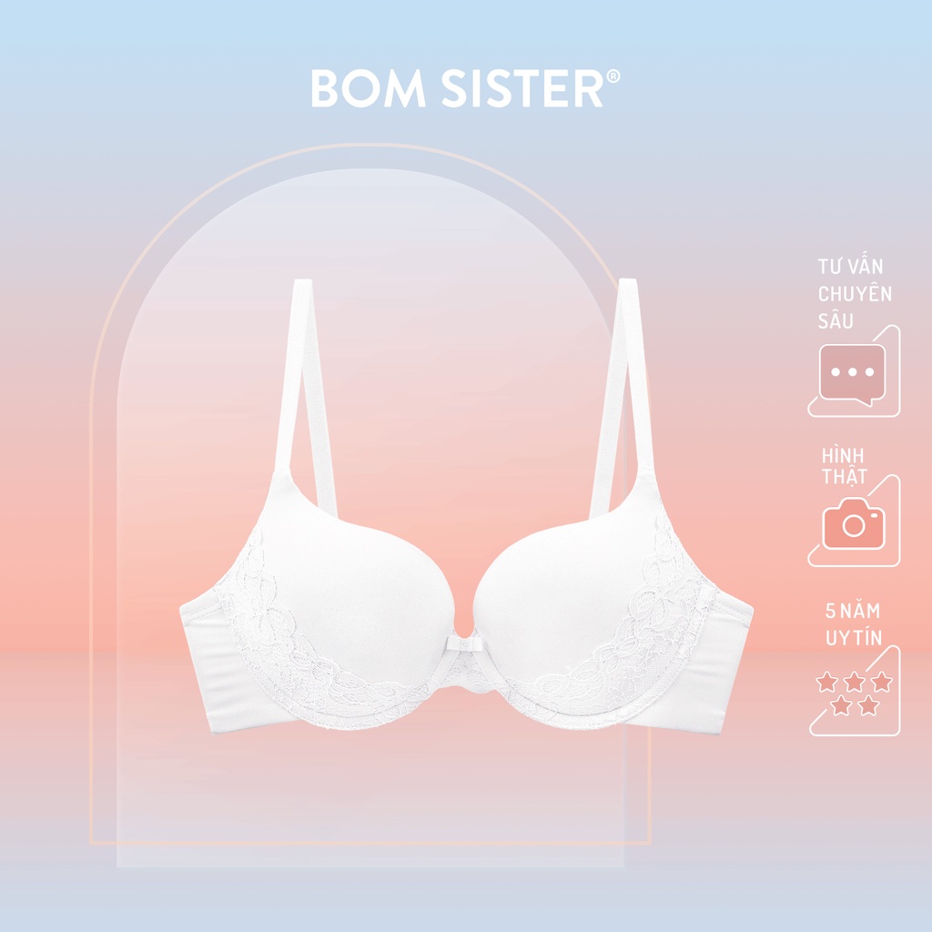 Áo lót mút vừa thun lạnh phối ren có gọng đính nơ màu trơn dây áo liền nâng ngực tự nhiên BOM SISTER LC2931