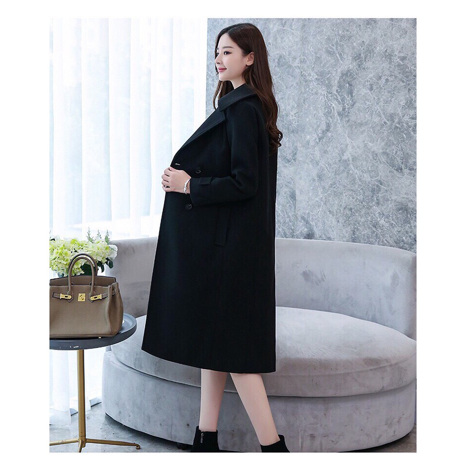 ÁO KHOÁC DẠ CỔ VEST DÁNG DÀI PHỐI NÚT QW410385( hàng nhập)