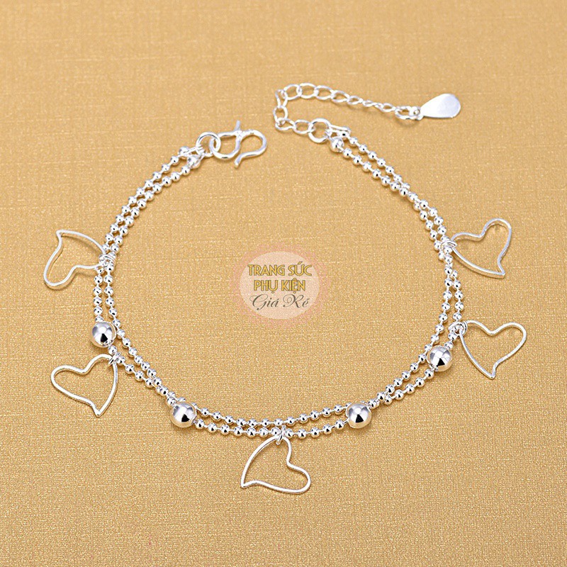Lắc chân dây đôi trái tim, bạc 925 cực xinh - LC23