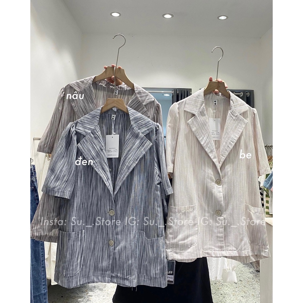 Áo blazer kẻ mỏng cộc tay 2 túi trước xẻ lưng A2362 SUSTORE