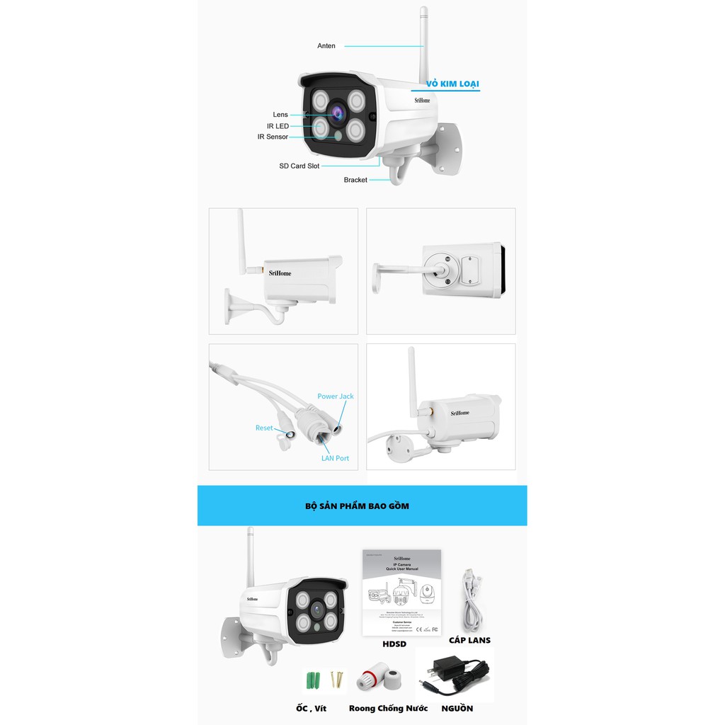 Camera Wifi Ip SRIHOME 3.0 Model SH024 FUllHD 1296 MP - Camera Ngoài Trời Quay Đêm,Chống nước, Cảnh báo chuyển động