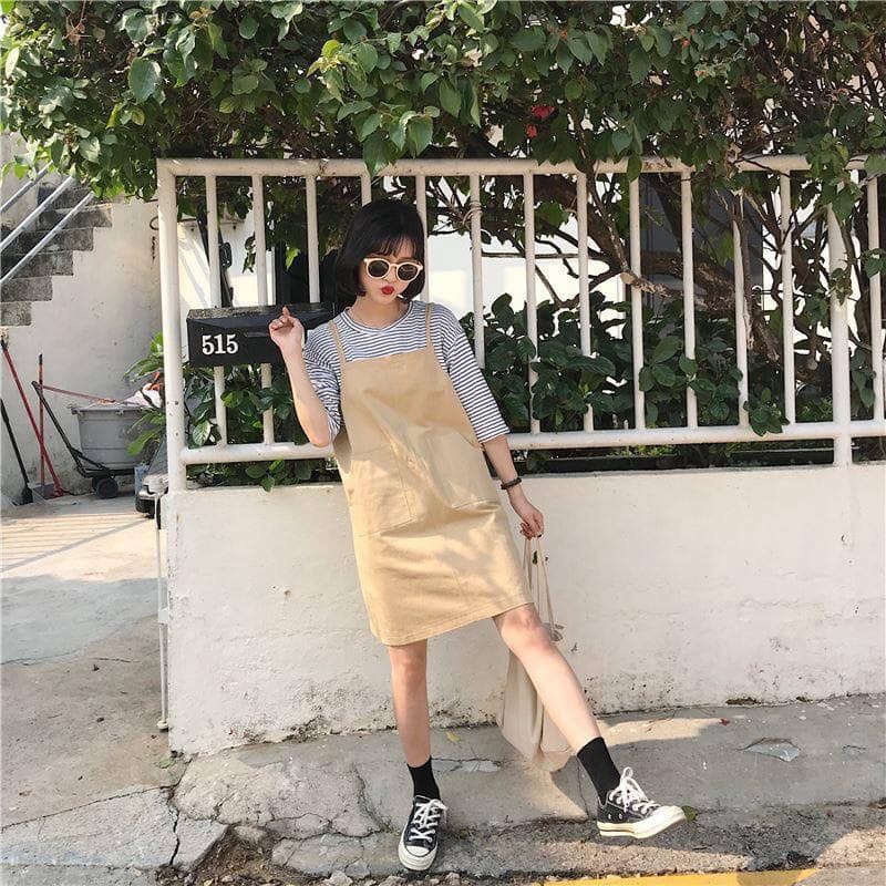 Váy yếm kaki 2 túi style Hàn Quốc dễ thương | BigBuy360 - bigbuy360.vn