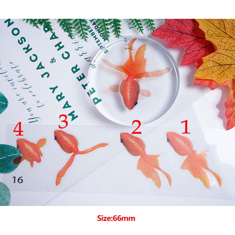 ✿INF✿5 Sheets Gold Fish 3D Mold Resin Stickers Decal Landscape Decorative DIY Crafts Material