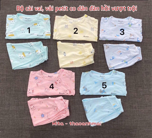 Bộ cho bé cài vai, vải pettit SIÊU MỀM MỊN, co dãn đàn hồi vượt trội - quần áo trẻ em dài tay