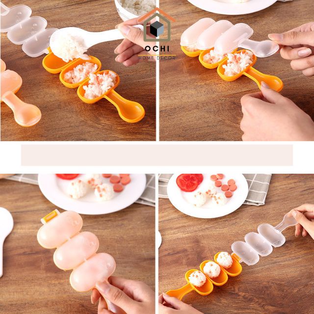 Khuôn lắc cơm tạo hình cơm nắm dụng cụ tạo cơm nắm Bento hình tròn cho bé ăn dặm kèm thìa Ochi Home