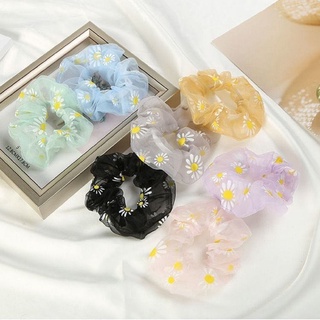 Dây buộc tóc scrunchie vải lưới họa tiết hoa cúc nhỏ xinh xắn phong cách Mori Hàn Quốc ngọt ngào cho nữ 