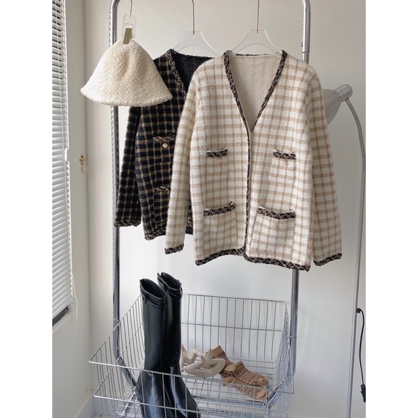 ÁO CARDIGAN DẠ LÔNG KẺ SỌC TWEED | BigBuy360 - bigbuy360.vn
