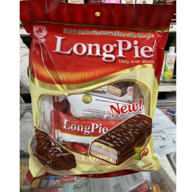 Bánh Kem Marshmallow Longpie Phủ socola Bịch 180g (10 cái)