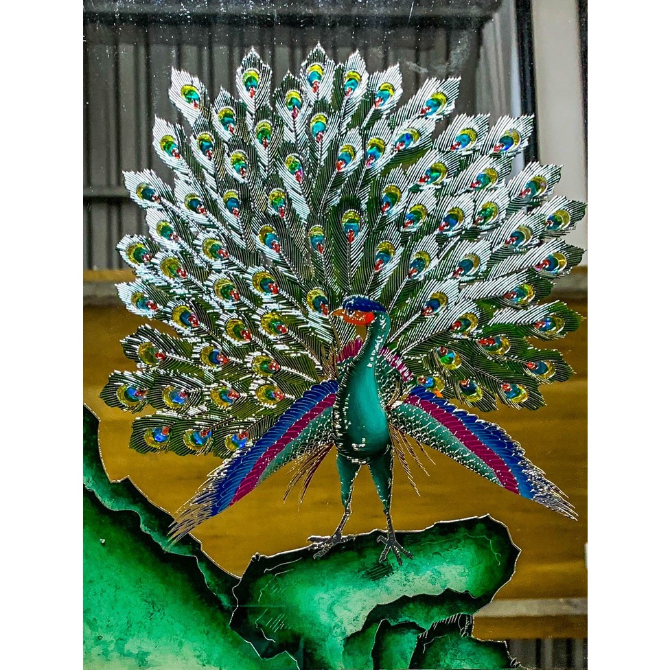 Tranh Kiếng Chim Công - cao 35cm - Tranh kiếng - Khung gỗ