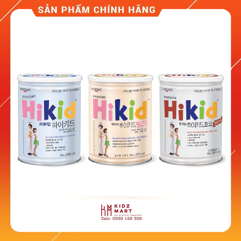 Sữa Hikid Hàn Quốc tăng chiều cao vị Vani, Socola, Premium 600g