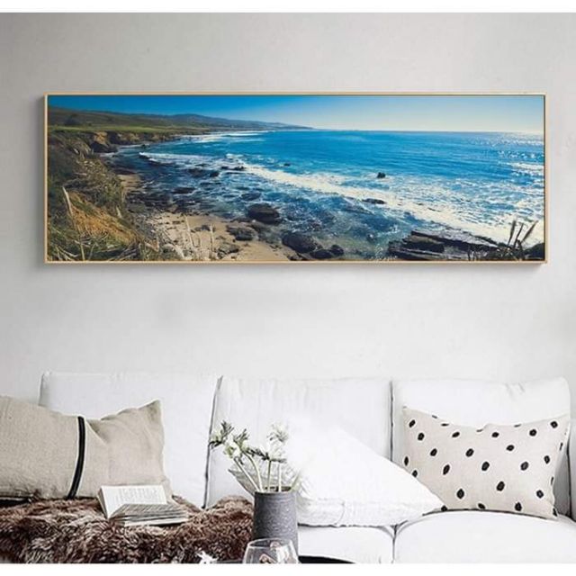 Tranh canvas biển 40x120 kèm khung viền