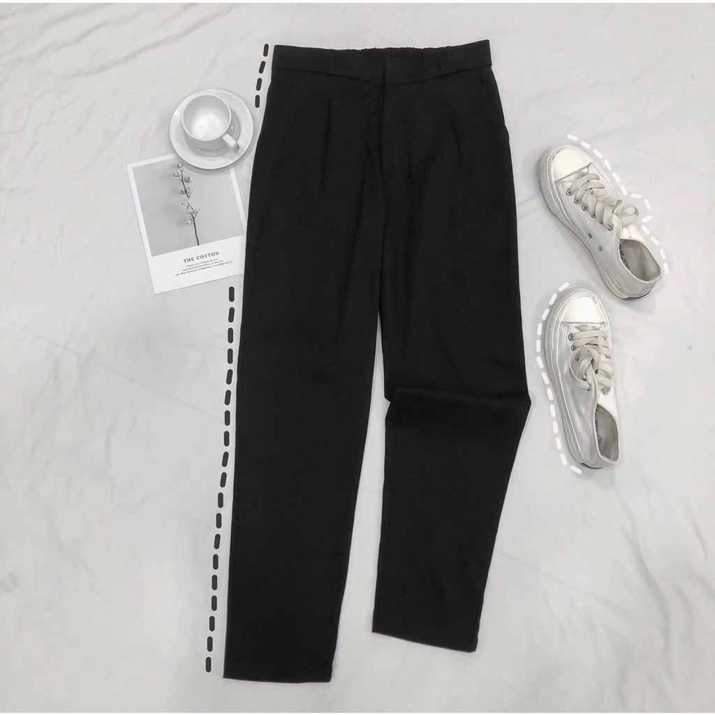 Quần kaki dài lưng thun nam nữ cài cúc ống suông – Unisex 2022