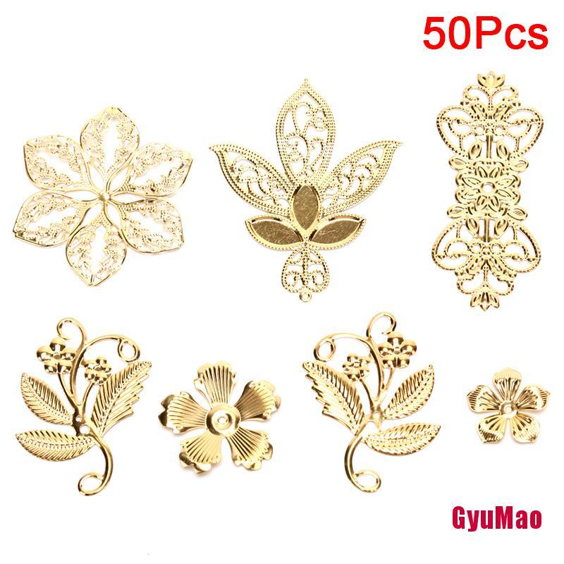 Bộ 50 Phụ Kiện Làm Trang Sức Hình Hoa Lá Bằng Kim Loại Kiểu Vintage Dễ Thương DIY