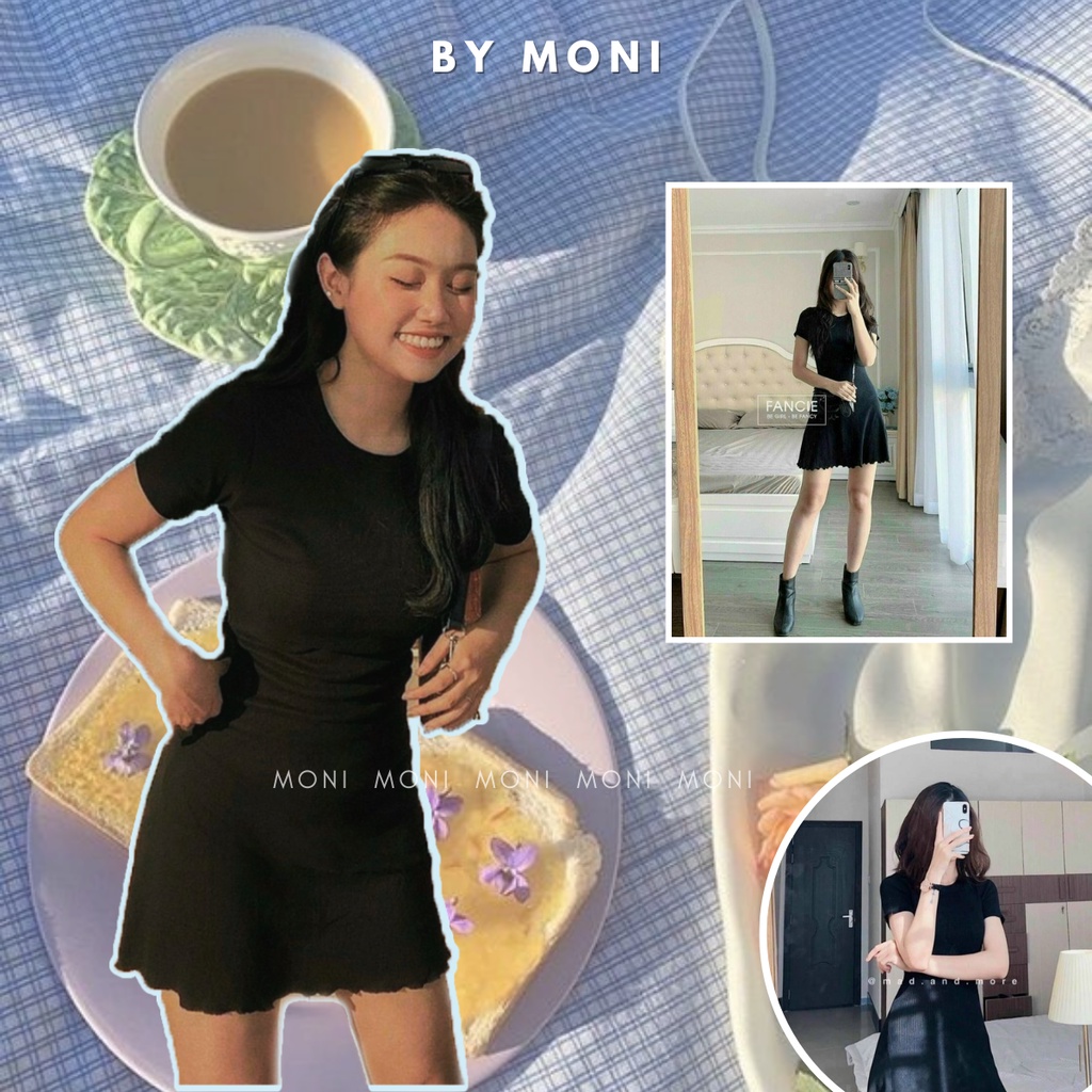 Đầm body tay ngắn, đầm thun ôm dáng xòe màu đen