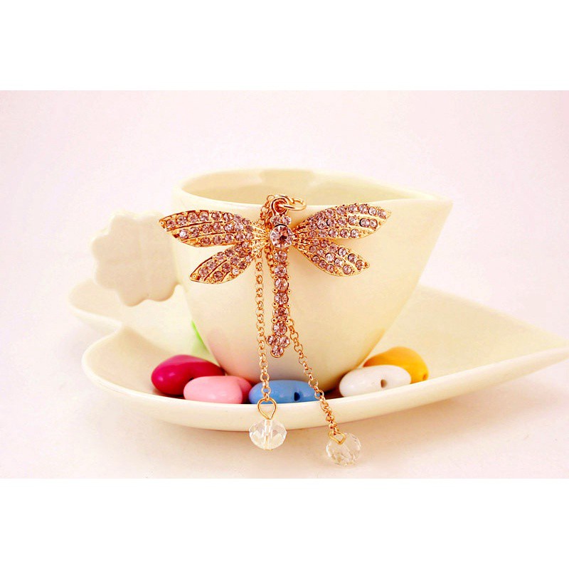 Móc khóa hình chuồn chuồn đính kim cương giả dễ thương