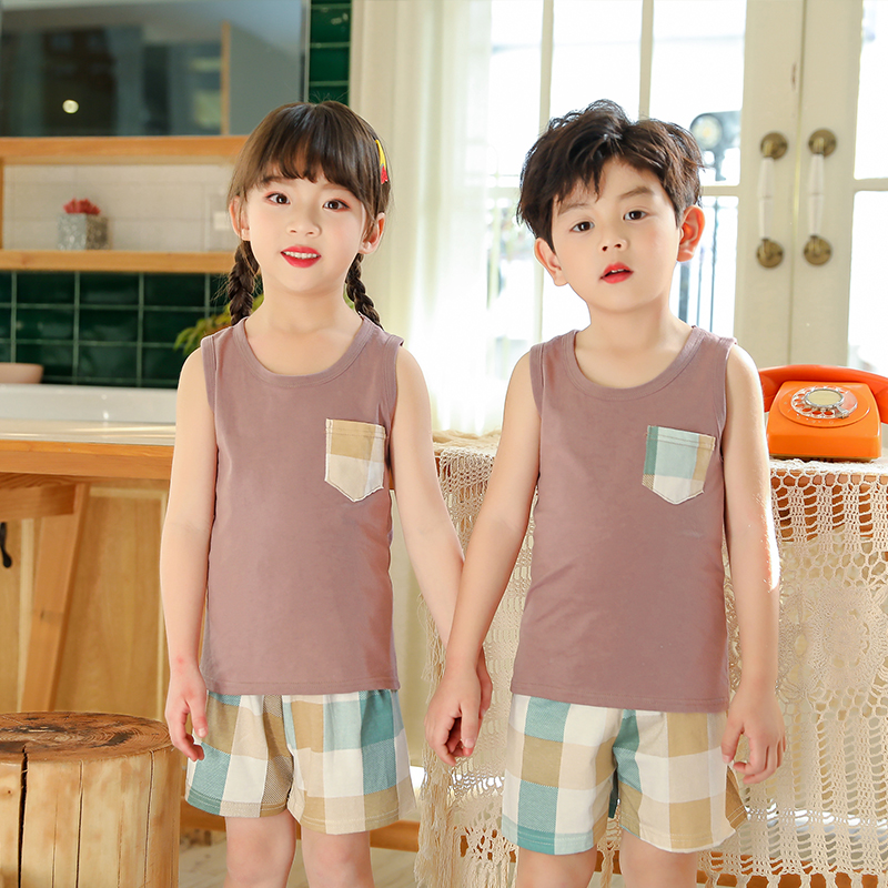 Bộ áo thun cotton sát nách + quần short phong cách thời trang mùa hè cho bé