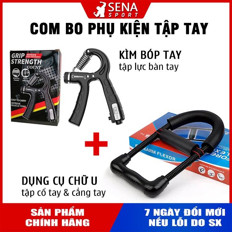 Combo 2 Món phụ kiện tập tay - Kìm bóp tay chữ R có đếm số và Dụng cụ tập tay chữ U