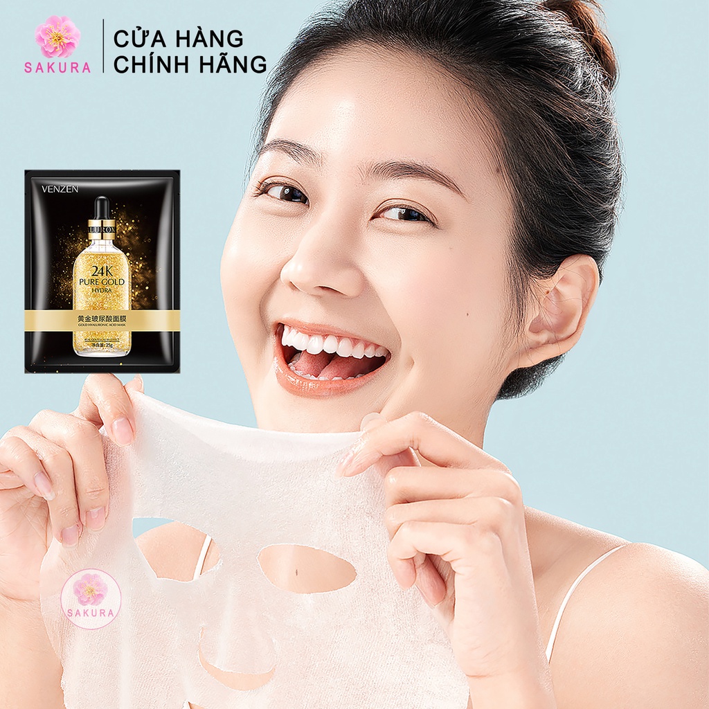 Mặt nạ giấy vàng 24k VENZEN dưỡng ẩm tinh chất vàng chống lão hoá se khít lỗ chân lông nội địa trung Sakura 25ml