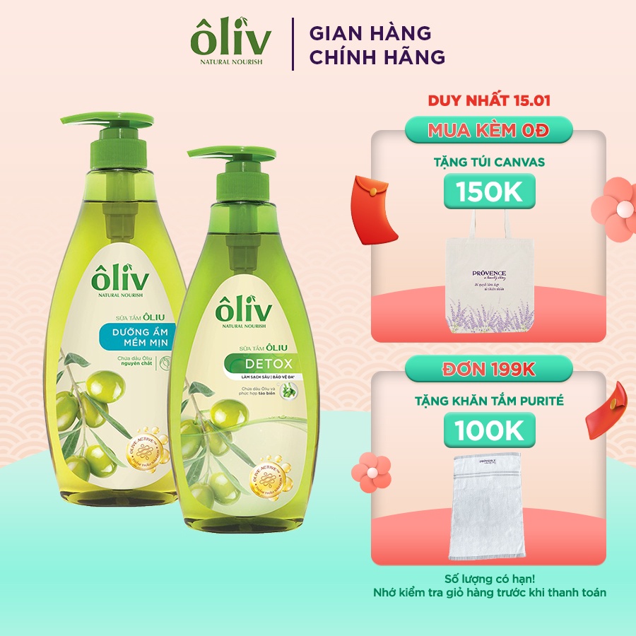 [Mã FMCGMALL -8% đơn 250K] Combo Sữa Tắm Ôliv Mềm mịn 650ml + Sữa Tắm Detox 650ml