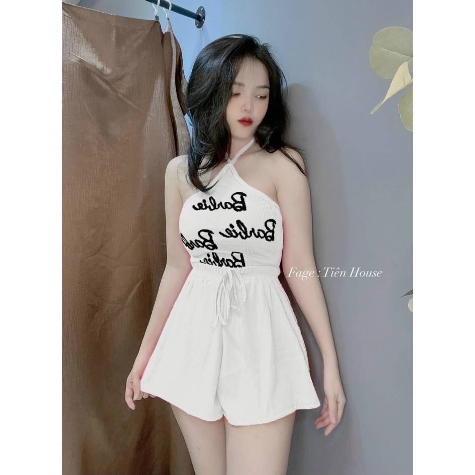 Set Bộ Nữ Áo Yếm In Chữ - Quần Đùi Ống Rộng