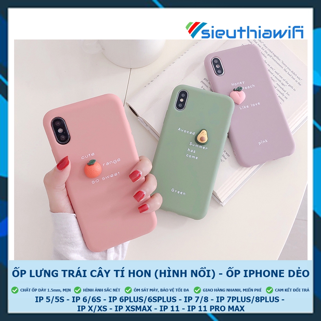 Ốp lưng iphone trái cây tí hon trơn 5s/6/6plus/6s/6splus/7/7plus/8/8plus/x/xr/xs/11/12/13/pro/max/plus/promax Awifi E1-3