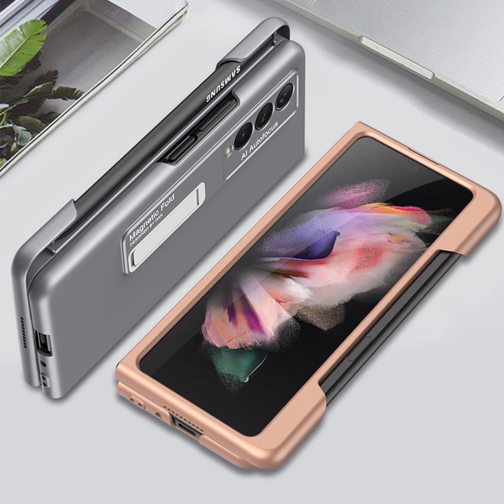Ốp Điện Thoại Siêu Nhẹ Có Giá Đỡ Kim Loại Từ Tính Cho Samsung Galaxy Z Fold 3 Z Fold3