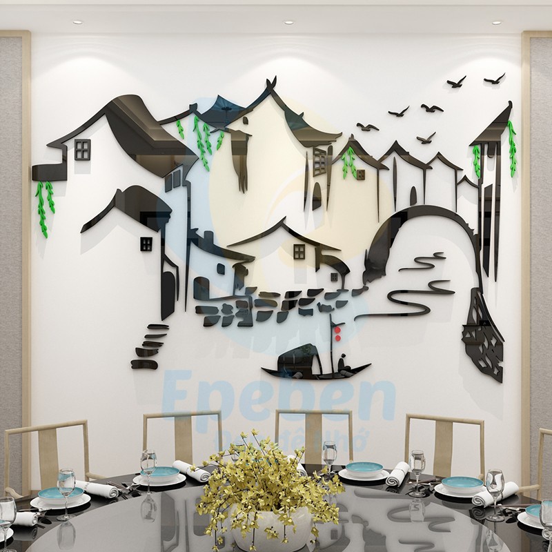 Tranh dán tường mica 3d decor khổ lớn tranh mặc thủy mica 3d trang trí quán ăn, nhà hàng, nail Nhiều Size - EPeBen