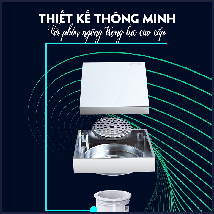 Phễu thoát sàn lát gạch ngăn mùi hôi đồng mạ crom kích thước 120x120mm HIWIN FD-1902A