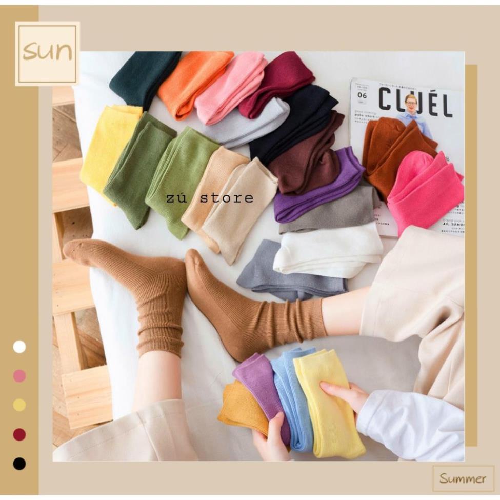 Vớ DC709 trơn cao cổ nhiều màu, tất gân cao giữa bắp chân vintage