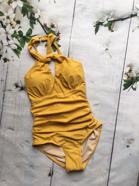 Bộ bơi bikini vàng, kiểu yếm, khoét ngực, cực hot new 2018