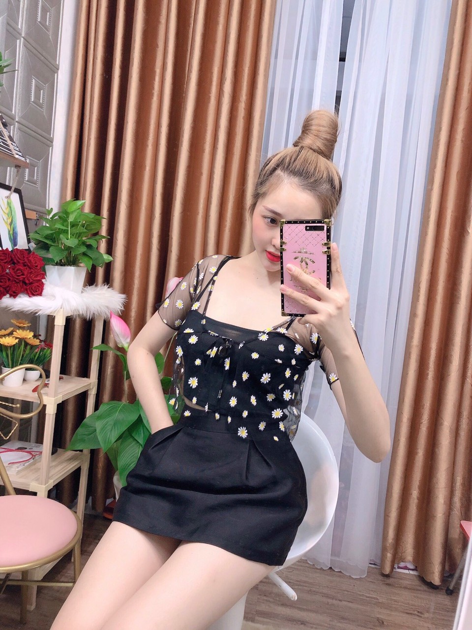 Áo croptop cúc hoạ mi hot trend voan phối tay lưới/ áo kiểu nữ/ croptop/ áo nữ