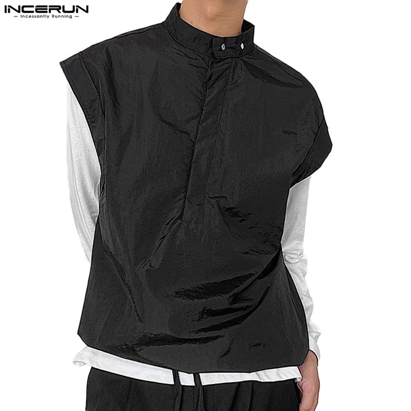 Áo khoác sát nách Incerun dáng rộng cổ cao phối dây rút thời trang cho nam