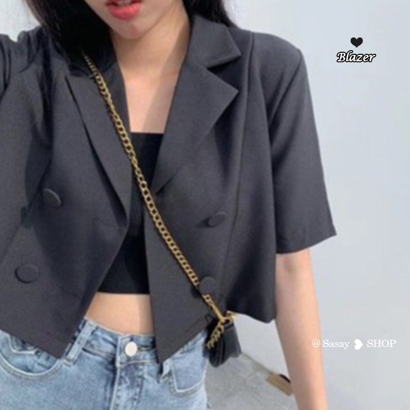 QADCOL  Áo khoác blazer ngắn tay thời trang Hàn Quốc thanh lịch cho nữ