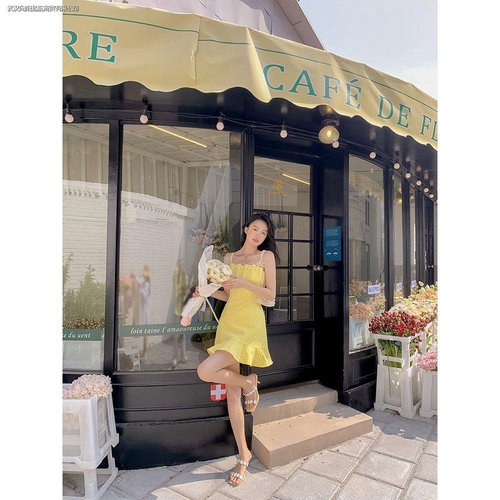 Đầm Ngắn Hai Dây Màu Vàng Thời Trang Mới Chất Lượng Cao Quyến Rũ