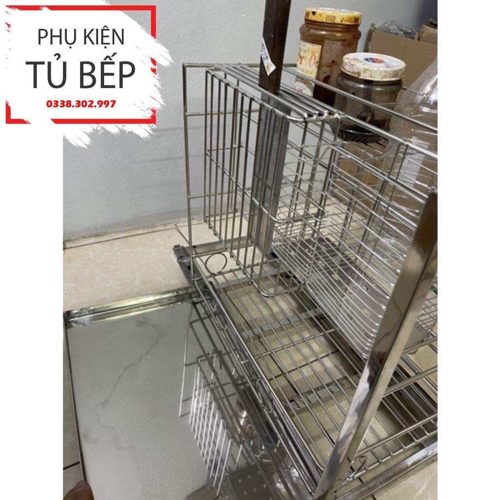 Giá gia vị dao thớt inox SUS 304 đa năng lắp tủ bếp ray đáy
