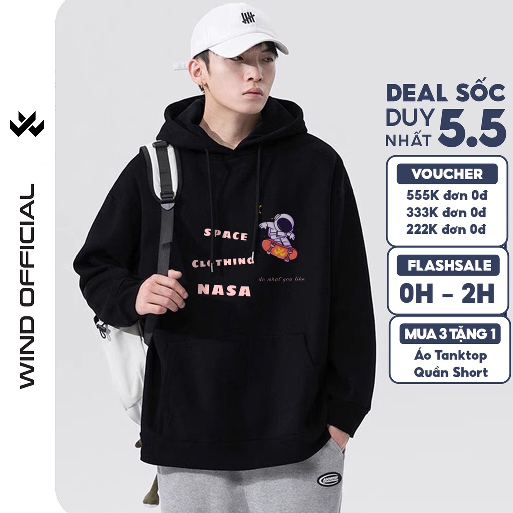 Áo hoodie form rộng WIND unisex nỉ bông HD23 NASA thời trang nam nữ oversize ulzzang