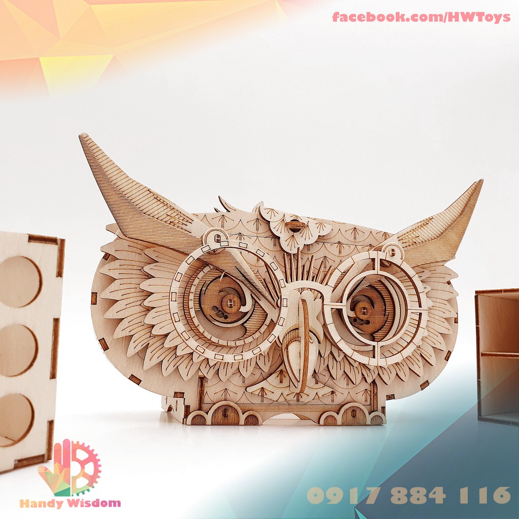 Mô hình lắp ghép gỗ Rolife - Hộp bút cú mèo - Robotime Owl Storage Box TG405