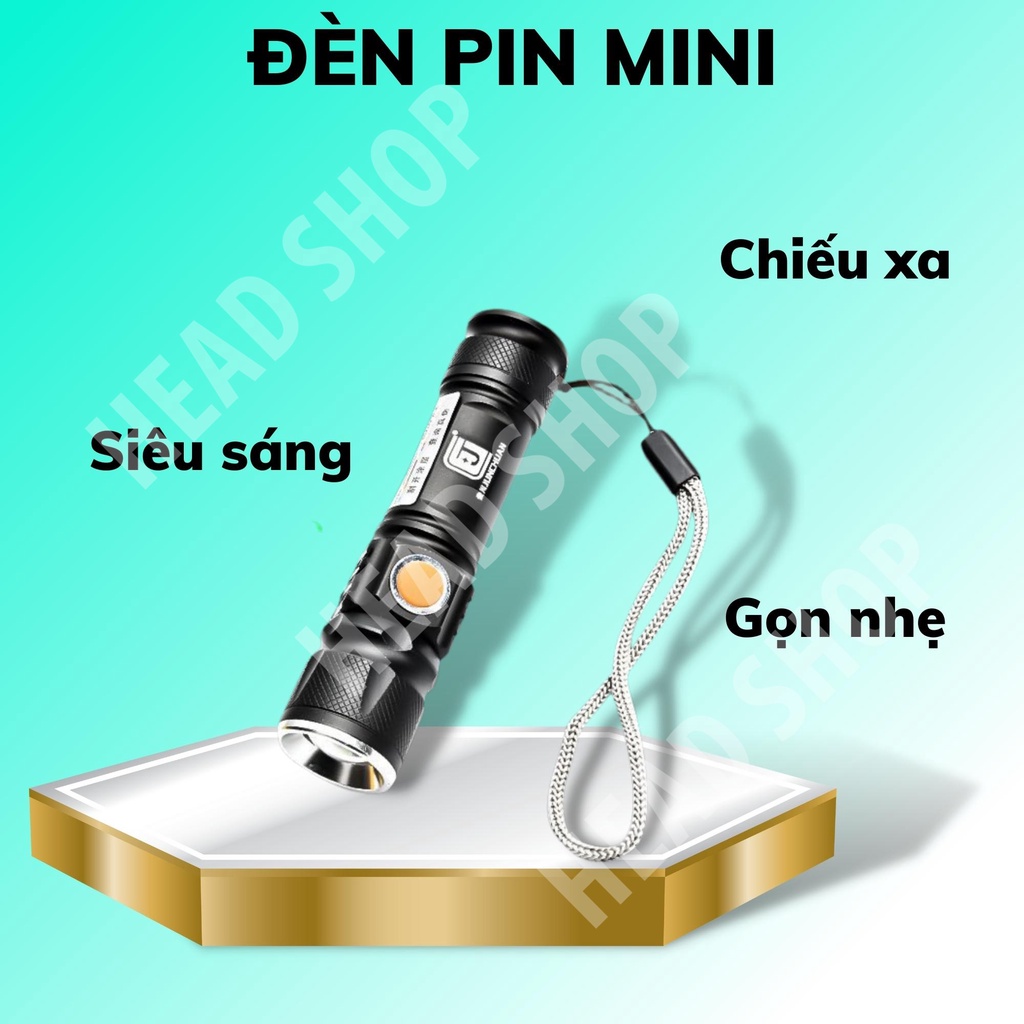 Đèn Pin Siêu Sáng mini T6 Chống Nước Pin Có Thể Sạc tiện dụng HEAD SHOP