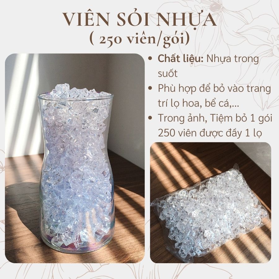 Túi 250 viên sỏi nhựa, đá nhựa pha lê nhân tạo trong suốt trang trí bình hoa, bể cá
