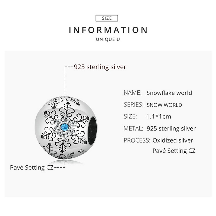 Hạt xỏ Bamoer BSC513 bằng bạc họa tiết hoa tuyết làm vòng tay thời trang DIY