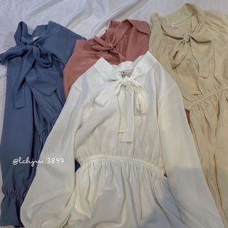 Váy Tiểu Thư Cổ Nơ Chun Eo 💋 (ảnh shop chụp)