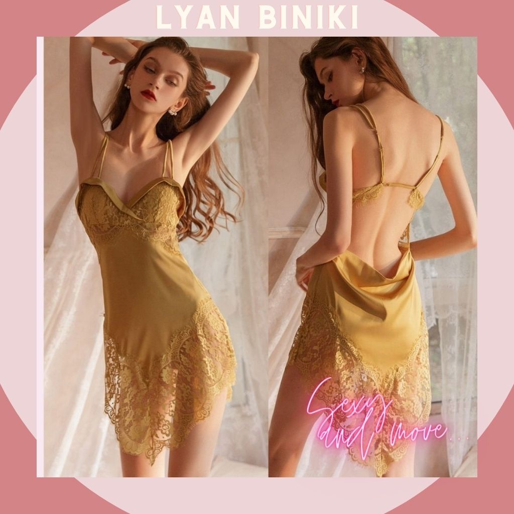 Váy ngủ đầm ngủ lụa Satin cao cấp 2 dây phối ren rexy gợi cảm LYAN BIKINI L013