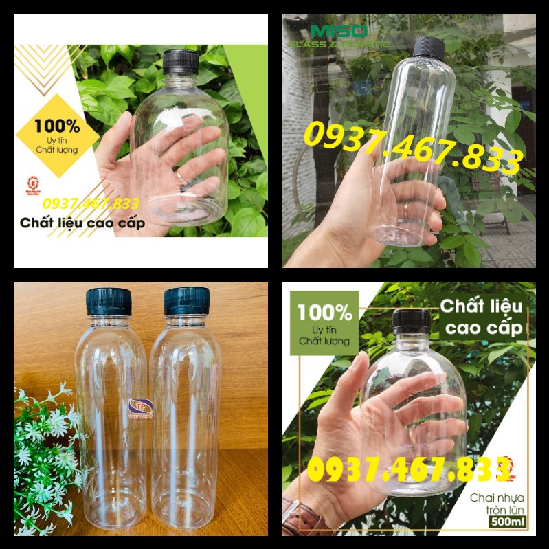 Chai Nhựa Tròn Lùn 500ml đã kèm nắp - Chai Nhựa Trà Sữa - Chai Nhựa 500ml