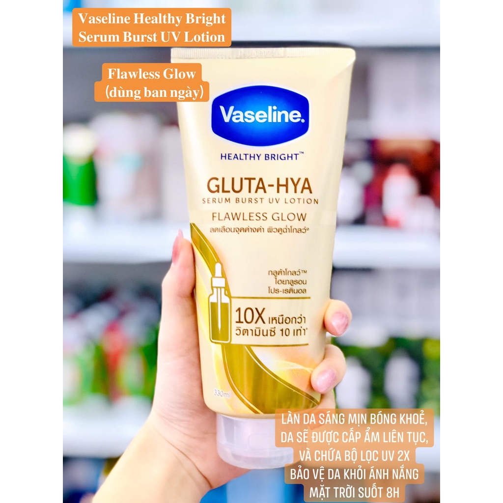 Sữa Dưỡng Thể Vaseline 10X Trắng Da, Mờ Thâm Đều Màu Da Vaseline Healthy Bright Gluta-Hya Serum Burst 330ml